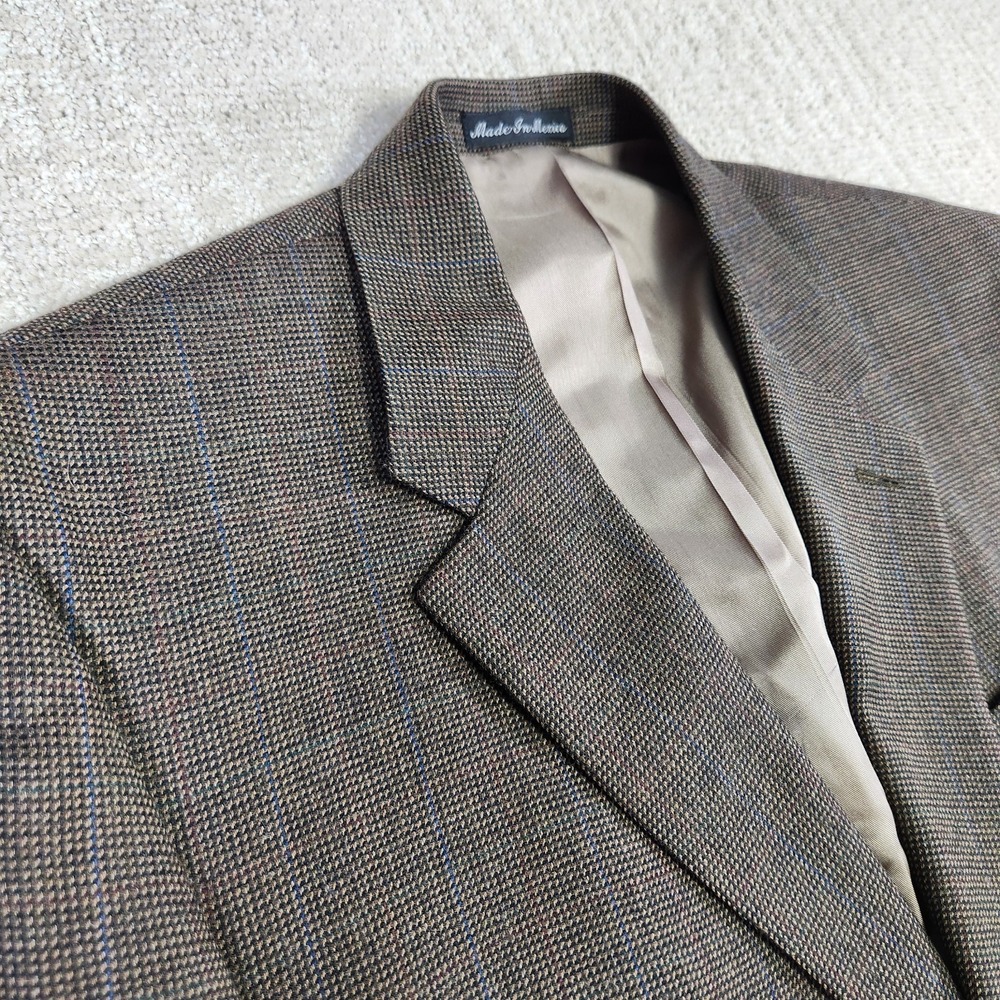 Vintage Ralph Lauren Blazer Men 42R Houndstooth‎ Plaid Brown Sport Coat Wool